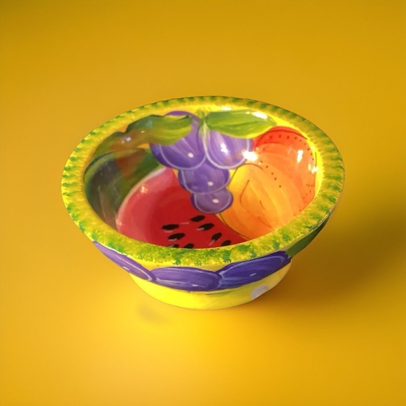 The Unbranded Brand Other - Hand Painted Folk Art Wooden Bowl Painted w/ Fruit Motif - 4.25" Colorful Decor